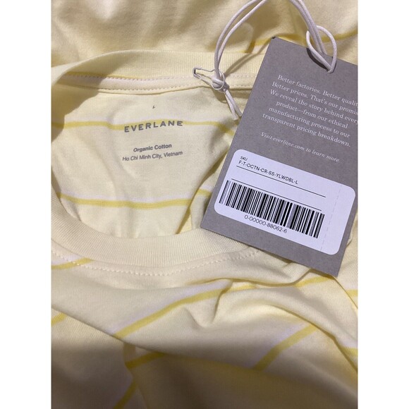 Everlane Organic Cotton Crew Neck Short Sleeve Yellow Striped T-Shirt L - Picture 5 of 5